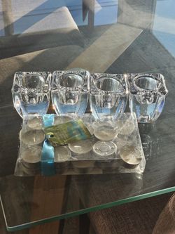 4 Votive Candle Holders With Box Of Candles