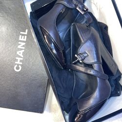 Chanel Cap Toe Mary-Jane Heels in Black Leather and Patent Leather