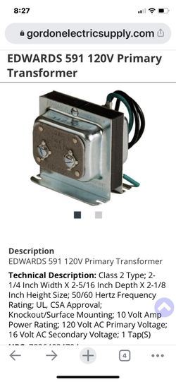 (Edwards 591, 120V Primary Transformer. New
