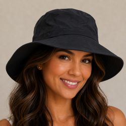 NEW Black UPF 50+ Packable Water-Resistant Wide Brim Sun Hat