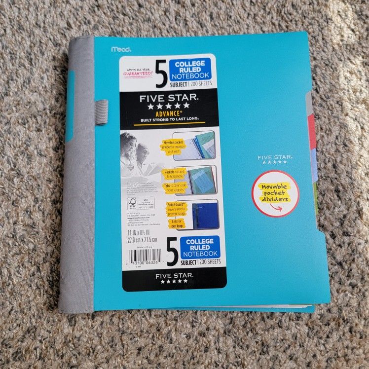 Five star college rule notebook