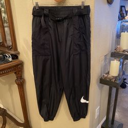 NIKE Women Black Woven Swoosh Cargo Belted Jogger Pants Size XL