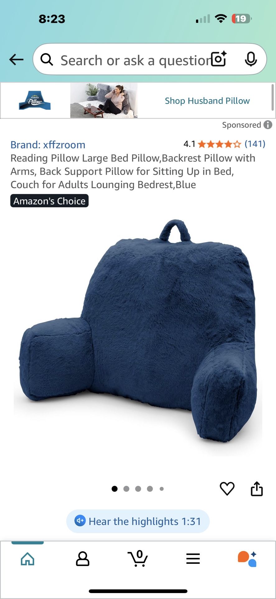 Blue reading pillow