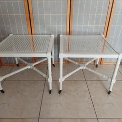 Pair of Vintage Palm Beach Regency Cane and Faux Bamboo End Tables.