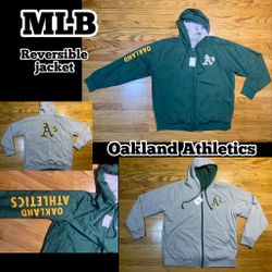 MLB Oakland Athletics Hoodie Reversible Hooded jacket Green & Gray Men’s Sz XXL 