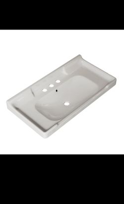 Bathroom Ceramic Basin Sink with Wide Countertop Deck Toiletries Storage, White