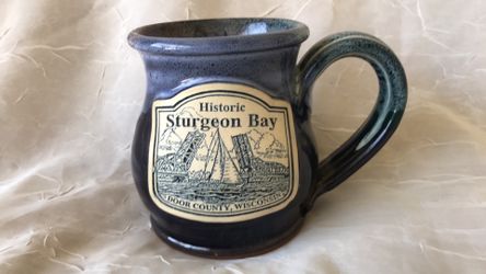 HISTORIC STURGEON BAY STONEWARE MUG VINTAGE POTTERY DOOR COUNTY WISCONSIN DRINKWARE