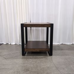 Jofran Rustic Wood and Metal End Table with Shelf