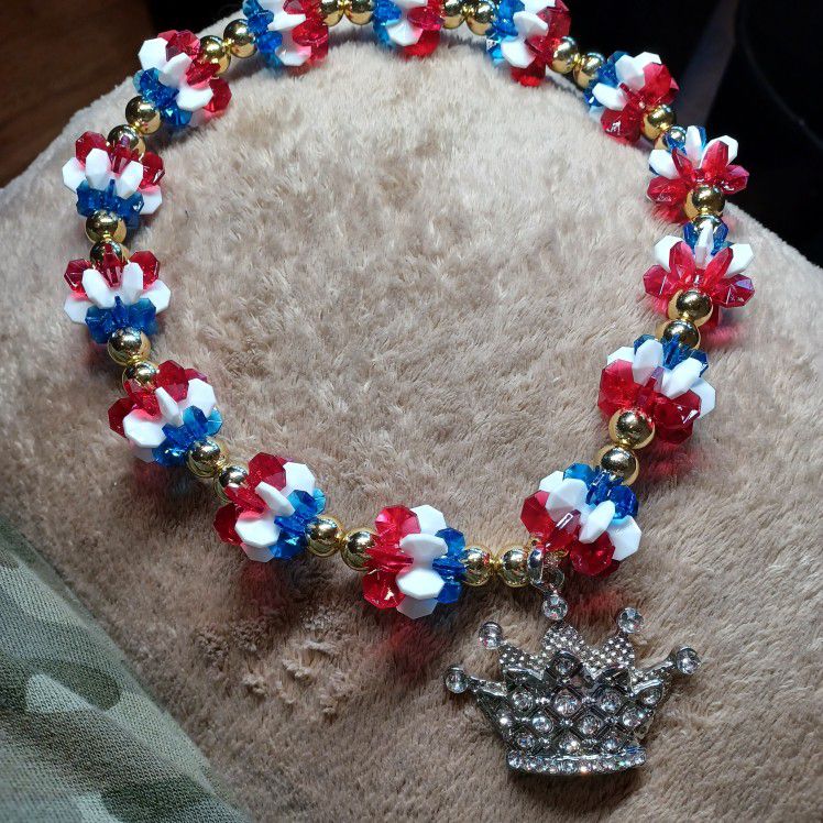 RED,WHITE N BLUE 2024 DOG COLLAR FOR THE KING OF DOGS