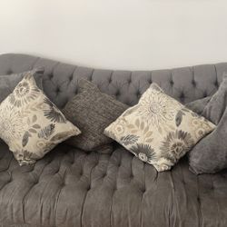 2 couches with a good texture with 9 pillows that match the thene of the couch.
