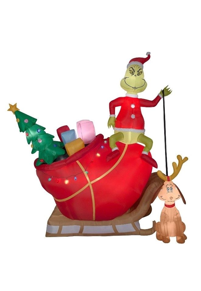 Airblown Grinch and Max in Sleigh Christmas Inflatable Yard Holiday Season Decoration Iconic By Gemmy 19836