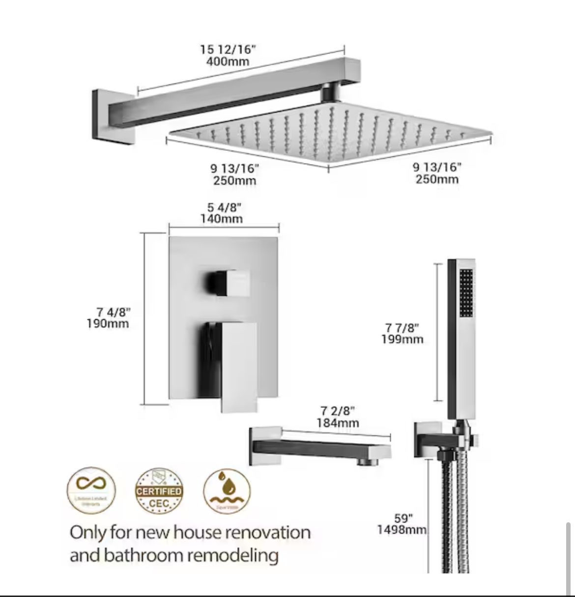 Double Shower Handles 3 Spray 10 in. Wall Mount Shower Head Tub and Shower Faucet in Brushed Nickel (Valve Included) Home & Garden