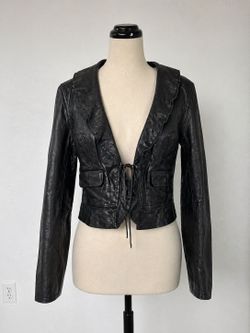 Old Navy Genuine Leather Jacket Black Cropped Fitted M