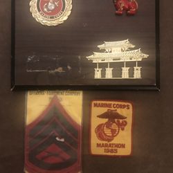 Vintage U.S. Marines Plaque 10x8” And Patches-I Removed Name Tag