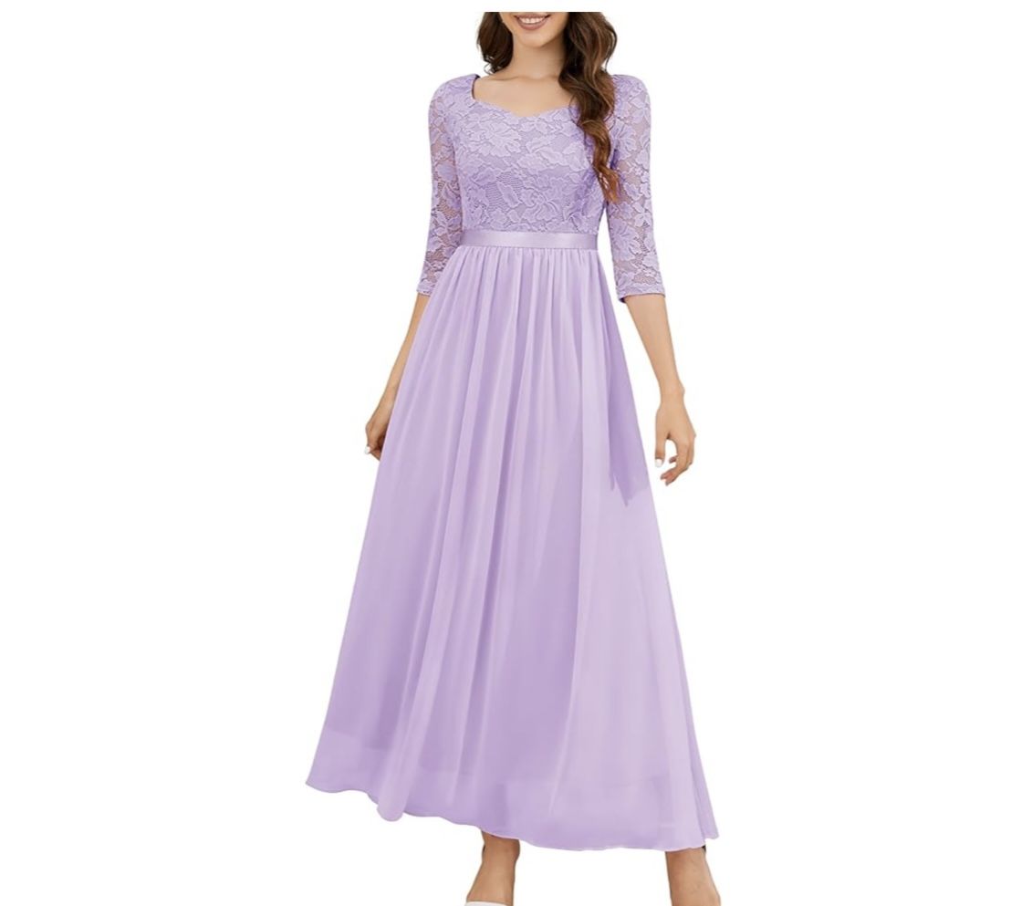 Women's Formal Dress Mother of The Bride Dress 3/4 Sleeve Wedding Guest Dress Maxi Evening Gown, M, Lavender