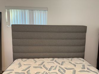 Gray Upholstered Headboard with Channel Tufting