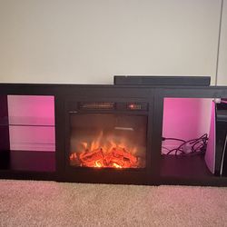 Electric Fireplace TV Stand w/ LED Lights – Modern Black Entertainment Center