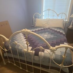 Brass And White Iron Queen Bed Frame