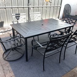 Metal Rectangle Outdoor Patio Table w/ 6 Metal Chairs