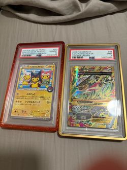 Pikachu Poncho 203 PSA 10 & M Rayquaza EX 98 PSA 9