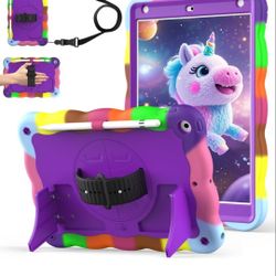 Case for iPad 9th Generation Case / 8th Gen / 7th Gen 10.2 Inch 2021 2020 2019, Heavy Duty Cover with Pencil Holder [360° Rotate Strap] & Stand for Ki