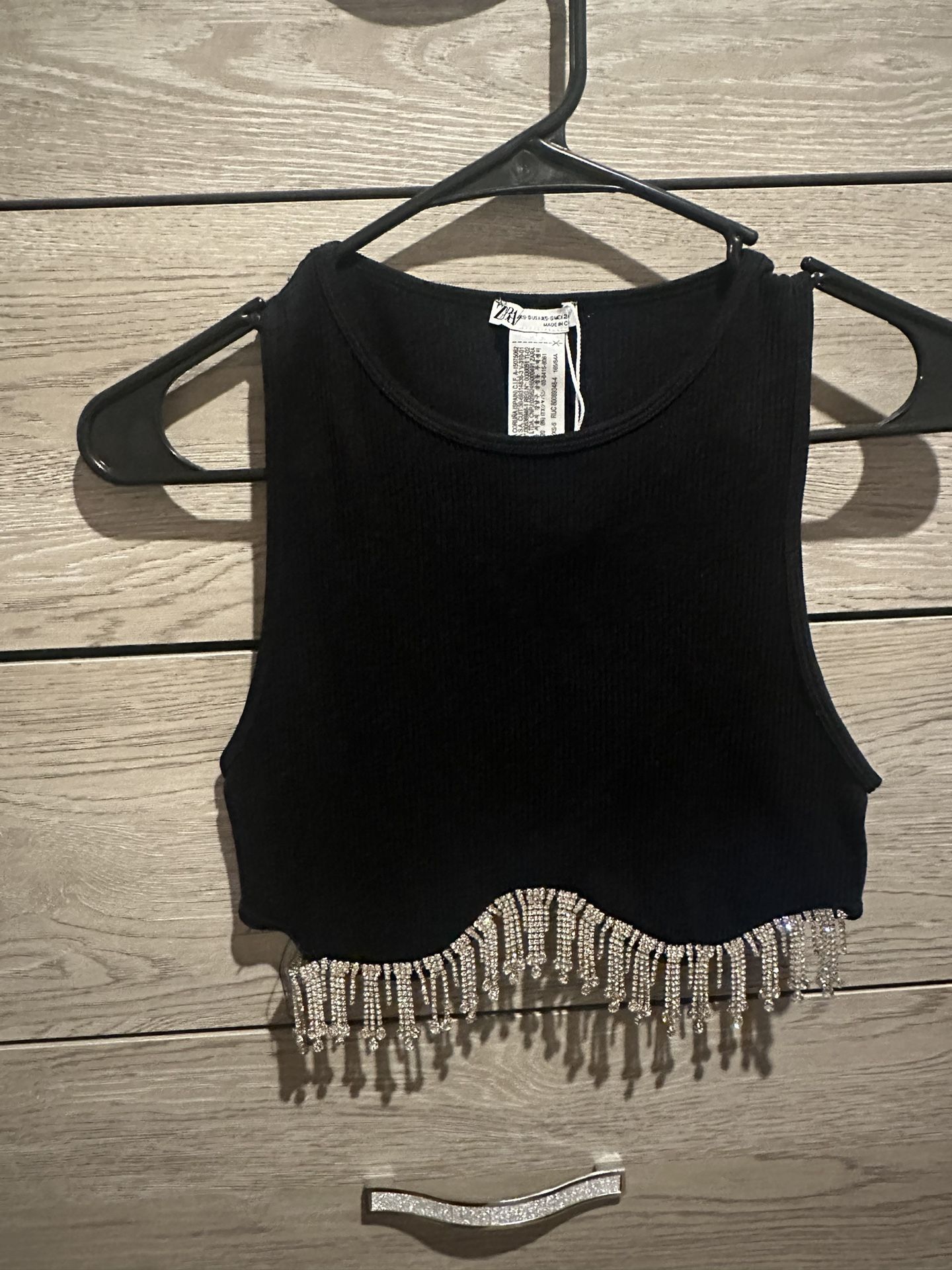 Zara, Black Rhinestone Tank Top