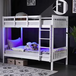White Bunk Bed 3-in-1 With Hidden Trundle + 2 Twin Mattresses