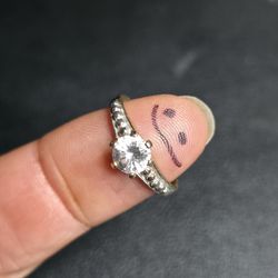 Sterling Silver Gold Tone Solitaire Ring Round Clear Stone Sz 9