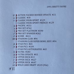 Green Bay Packers Brett Favre 1991 Set See List Of All Names With Number Along Each Price 