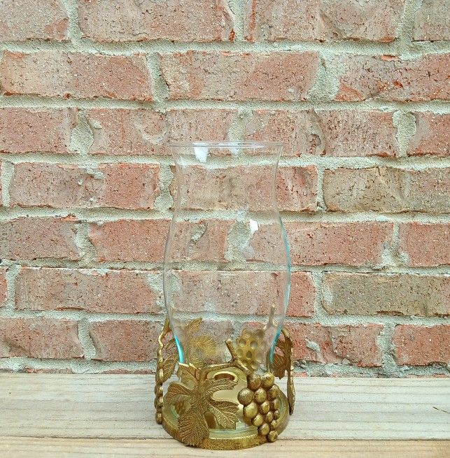 Vintage Hurricane Lamp/Brass Base