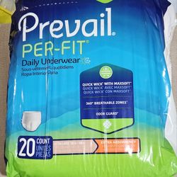Prevail PER-FIT Daily Underwear Size XL Extra large 58"-68"  20 count - NEW