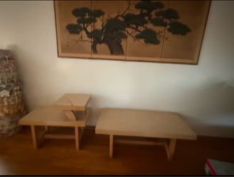 Light Wood Coffee and Side Table Set