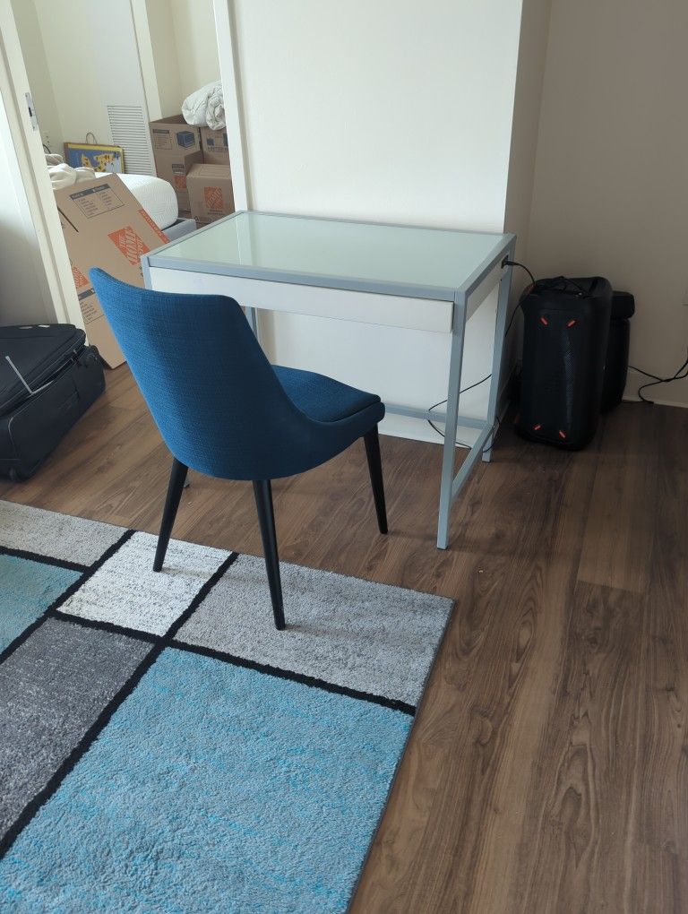 White Glass Top Desk W/ Drawer And Chair
