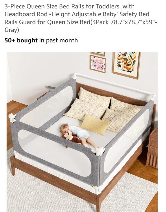 Piece Queen Size Bed Rails for Toddlers, with Headboard Rod