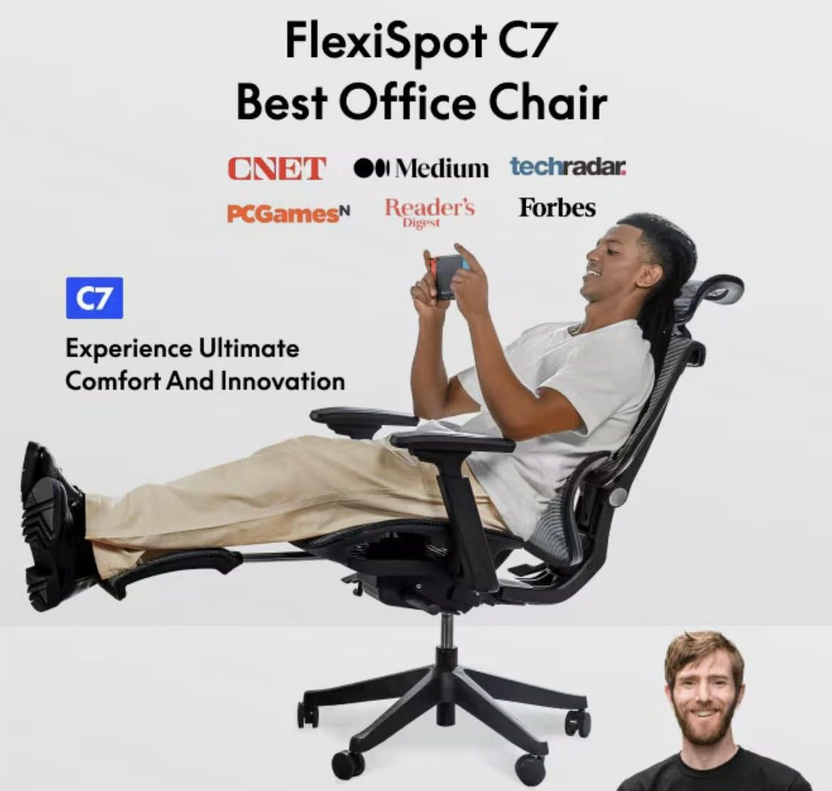 🥨FlexiSpot Premium Ergonomic Office Chair C7 This series of chairs has adjustable headrests, lumbar supports, armrests and seats