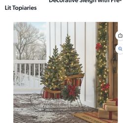 Decorative Sleigh with Pre-Lit Topiaries