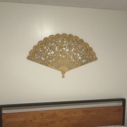 Vintage 43"x26-1/2” Burwood Syroco Resin #4402 Wall Hanging Oriental Fan Decor USA Made