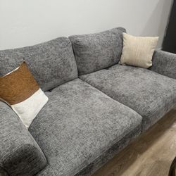 Living Room Sofa Grey Chenille 