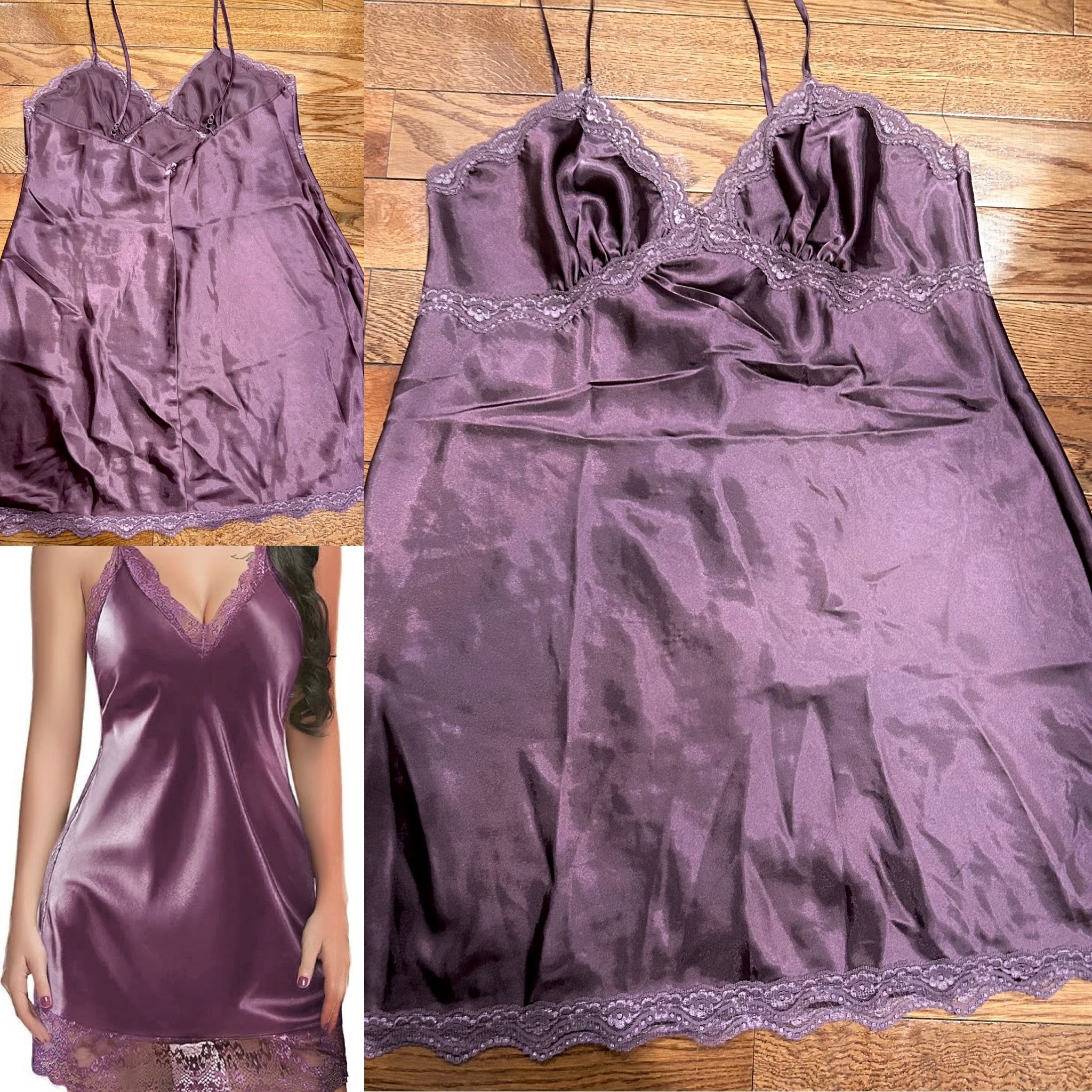 VINTAGE Gilligan&O'Malley purple Satin Lace Trim Lingerie/Nightgown Babydoll XL