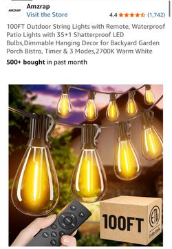 New 100’ outdoor string lights W remote
