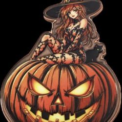 Brand new release for the Halloween Season, get the incredible jack-o’-lantern with spicy witch and black cat! The front side has been colorized, with