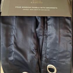 Dark Blue 4 Pannels Grommet Curtains