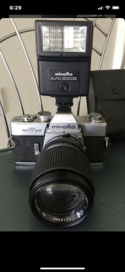 Minolta SRT 201 Vintage 35mm Film Camera + Lens + auto flash w/case 📸🎬👍🏻