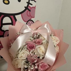 Pink And White Fresh Flower Rose Bouquet 