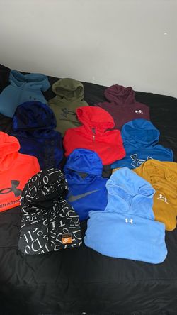 All boys hoodies , /jackets, Ua /nike/polo one size medium everthing else is boys large/xlarge