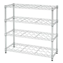 5-Tier Wine Rack- Holds Up To 72 Bottles- Removable Bamboo Top- Chrome- 40x36x14