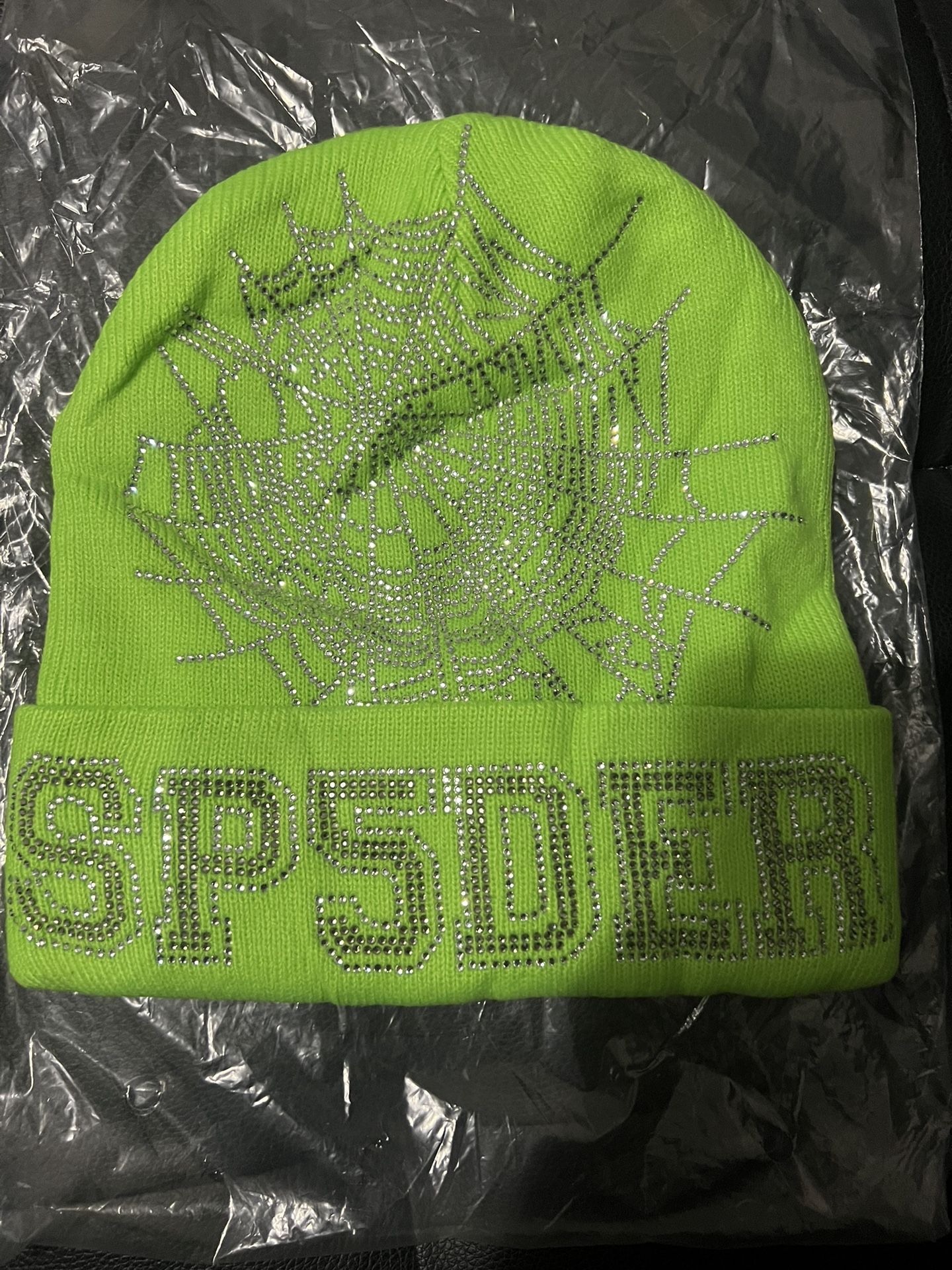 Sp5der Worldwide X Young Thug Slime Green Web Beanie One Size