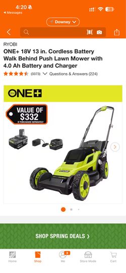 RYOBI ONE+ 18V 13 in. Cordless Battery Walk Behind Push Lawn Mower with 4.0 Ah Battery and Charger