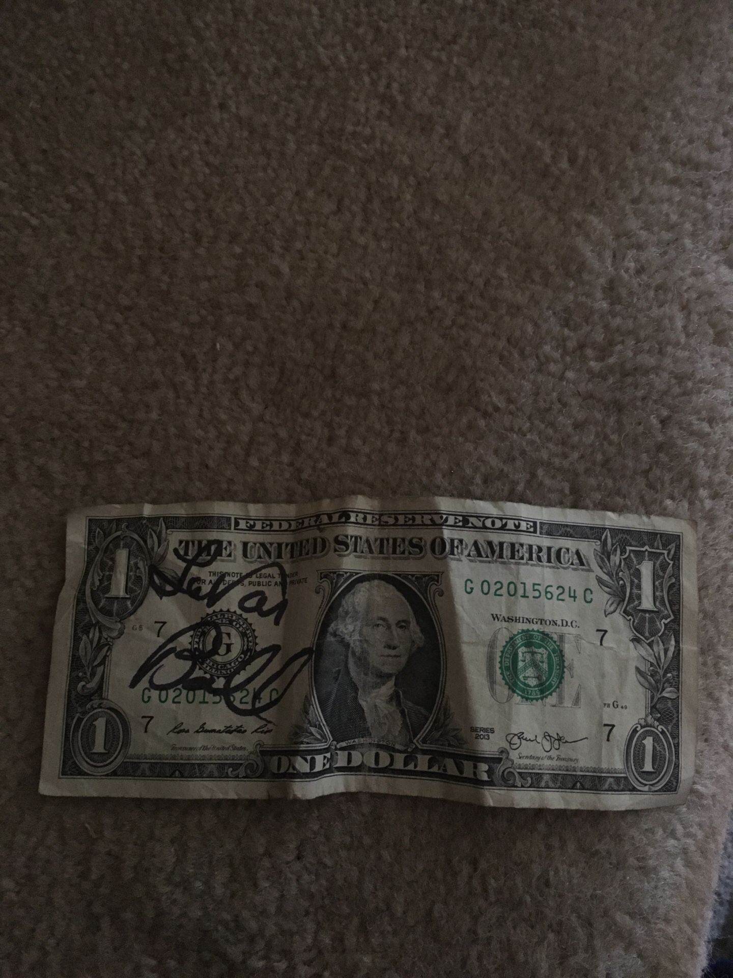 Dollar bill signed by Lavar Ball