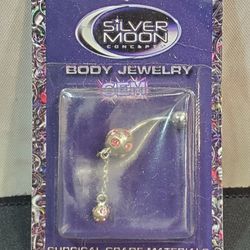 @CHV.   SILVER MOON BODY JEWELRY BELLY BUTTON NAVEL RING UNIQUE FLAIL STYLE